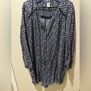 Long sleeve blue floral shirt romper